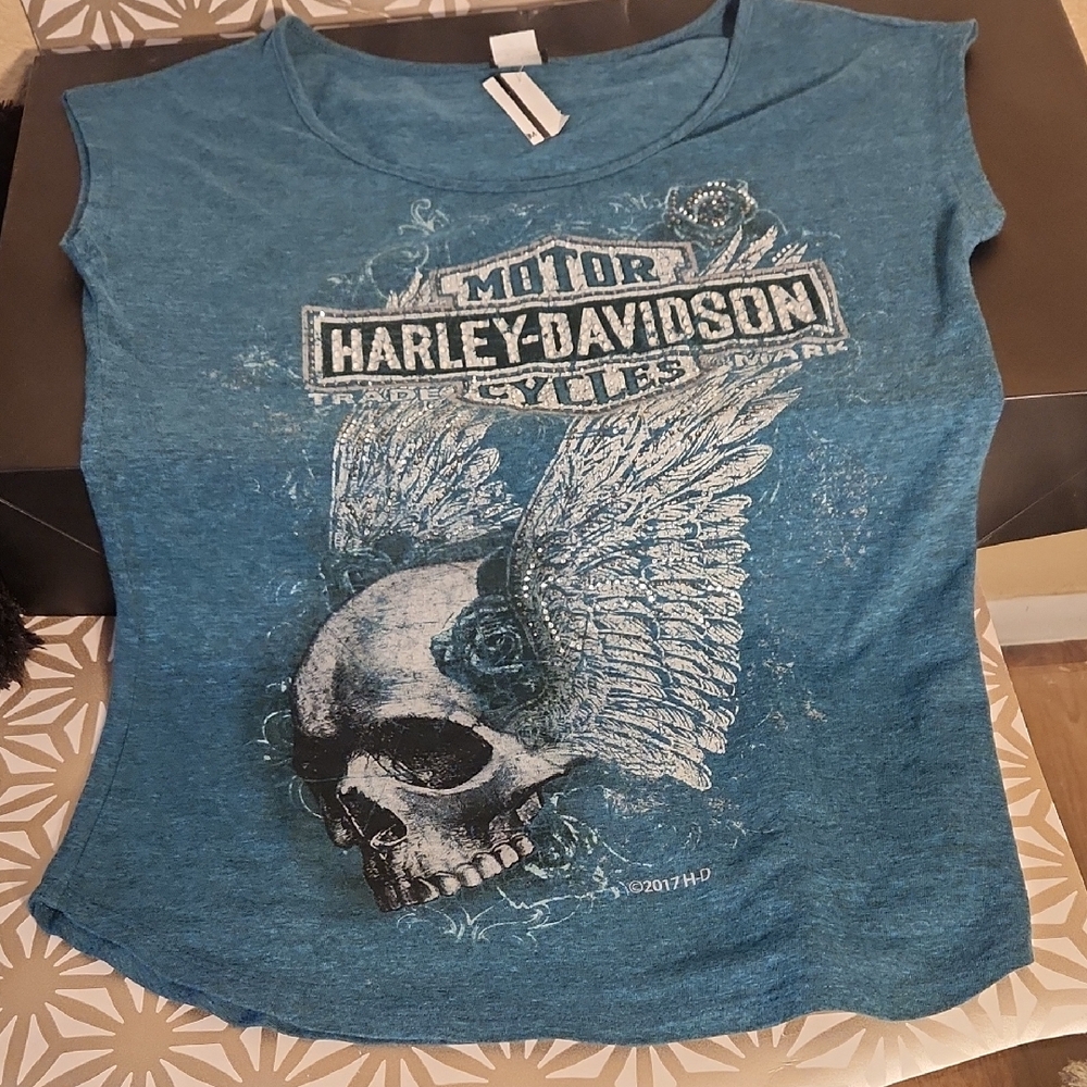 Harley-Davidson Blue Skull Graphic Short Sleeve Tee